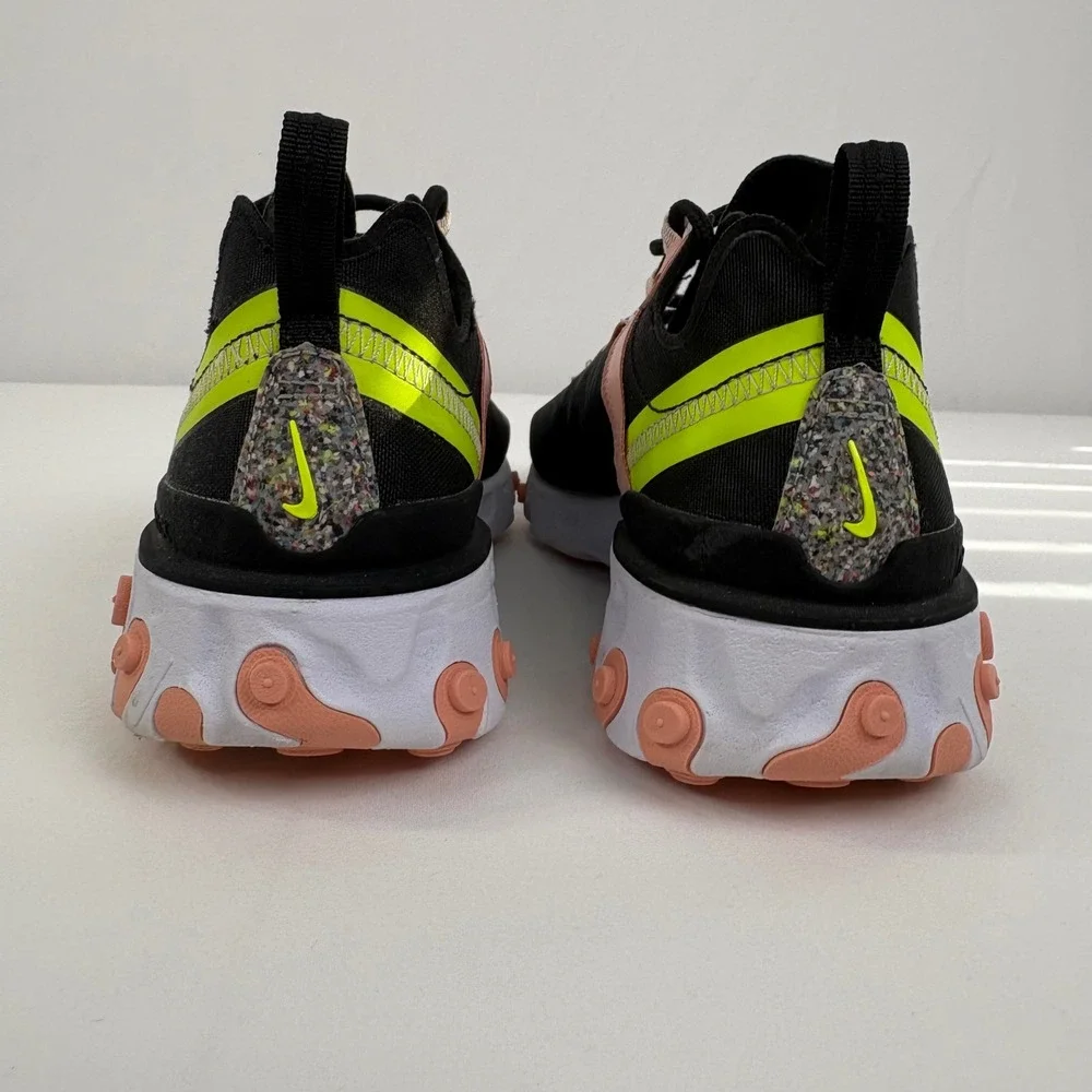 Nike React Element 55 Black‎ Volt Coral Stardust Sneakers CD6964-002 Womens 5